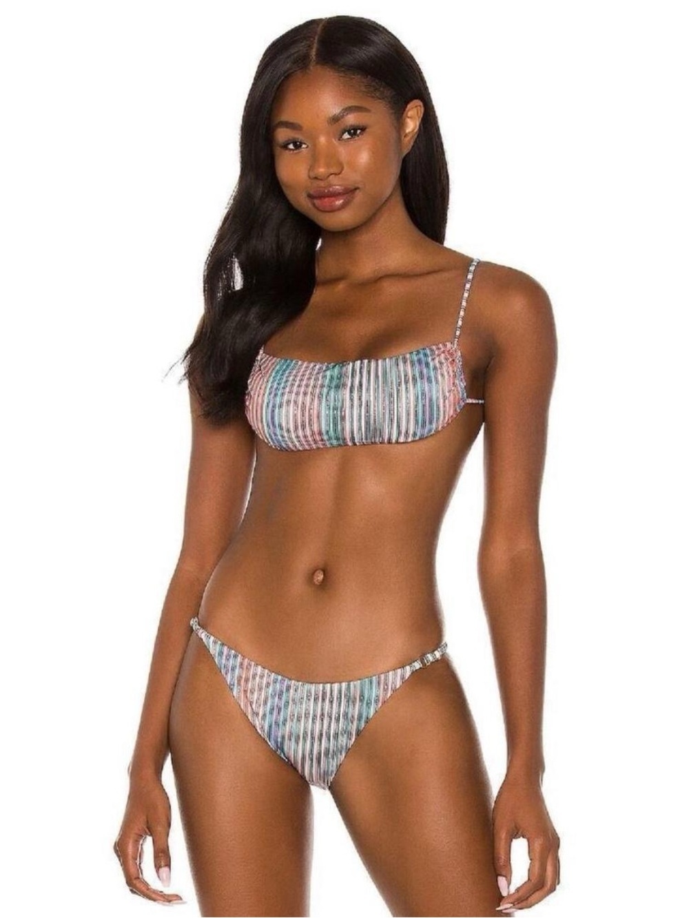 PQ Swim Anthropologie Luna Bikini Top Nirvana Metallic Stripes Size M/SZ L NWT